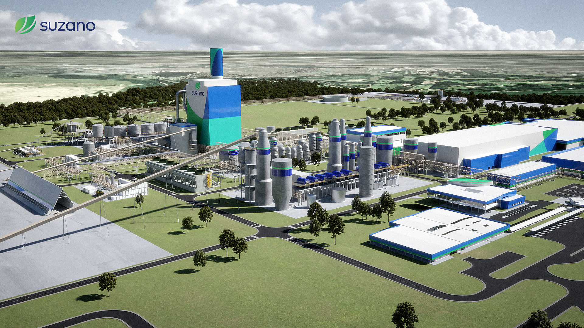 Desenho da planta da nova fábrica da Suzano em 3D